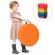 Multicolor 15-inch round toddler floor cushions with ergonomic handle, perfect for kids' comfort and creativity.