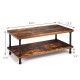 Industrial vintage coffee table with a rustic brown top and black steel legs, featuring a 2-tier design for ample.