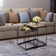 Set of 2 rustic brown nesting end tables with metal legs, perfect for living room use and easy storage.