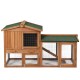 Spacious 58-inch weatherproof wooden rabbit hutch with upstairs design, ramp, and lockable doors for small pets.