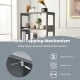 Bathroom storage cabinet in gray featuring anti-topping mechanism for stability, with drawer and open shelves for.