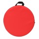 Red 15-inch round toddler floor cushion made of waterproof PU, lightweight for easy carrying, ideal for kids'.