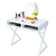 Modern white computer desk with two storage compartments, ideal for work or as a makeup vanity in any room.