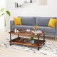 Industrial vintage coffee table with a rustic brown top and black steel legs, featuring a 2-tier storage shelf for.