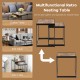 Set of 2 rustic brown nesting tables with metal legs, ideal for versatile use in living room or office spaces.