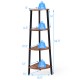 4-tier corner shelf with brown chipboard and metal, measuring 49.5" tall, ideal for compact spaces and versatile.