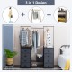3-in-1 portable dresser featuring 8 fabric drawers, metal rack, and hanging rods for versatile bedroom storage.