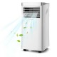 8000 BTU portable air conditioner in white with remote control, featuring sleek design and cooling efficiency for home.