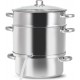 11-quart stainless steel fruit juicer steamer with tempered glass lid and loop handles, ideal for making fresh juice.