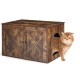 Wooden hidden cabinet cat furniture with a side entry, designed for litter box use and storage, featuring a retro barn.