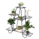 7-tier metal patio plant stand with a classic design, featuring a durable iron structure for various plant displays.