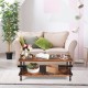 Industrial vintage coffee table with rustic brown top and black steel legs, featuring a 2-tier storage shelf for.