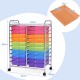Multicolor 20-drawer rolling cart showcasing removable drawers and sturdy metal frame, perfect for classroom or studio.