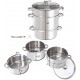 11-quart stainless steel fruit juicer steamer with tempered glass lid and loop handles for easy transport and use.