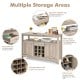 Gray buffet server sideboard showcasing a spacious top shelf, deep drawer, and 12-bottle wine grid for organized.