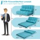 Blue 3-in-1 convertible floor loveseat with adjustable backrest, transforming from sofa to bed for versatile relaxation.