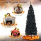 6-foot unlit black artificial pencil tree with metal stand, perfect for Halloween and versatile holiday decor.