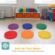 Individual orange 15-inch round toddler floor cushion featuring waterproof PU cover and ergonomic handle for easy.