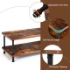 Industrial vintage coffee table with a thickened tabletop and adjustable foot pads, featuring a double-tier storage.