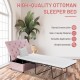 Folding ottoman sleeper bed in pink with thick mattress, ideal for guest use or office naps, featuring sturdy steel.