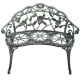Elegant outdoor cast aluminum patio bench with antique rose design, perfect for garden or backyard relaxation.