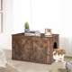 Wooden cat litter box enclosure with a side entryway, featuring a retro design and spacious top for storage and display.