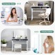 Modern computer desk and vanity table in white MDF with iron legs, featuring 2 storage compartments for versatile use.