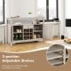 Buffet server sideboard in gray featuring adjustable shelves, wine grid for 9 bottles, and spacious storage for.
