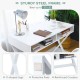 Modern computer desk with white MDF top, X-shaped iron legs, and two storage compartments for versatile use.