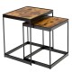 Set of 2 rustic brown nesting end tables with metal legs, ideal for living room or office, featuring a retro design.