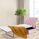 Folding ottoman sleeper bed in pink with thick mattress, ideal for guest use or office naps, featuring a compact design.