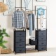 Close-up of the sturdy metal frame and fabric drawer handles of the 3-in-1 portable multifunctional dresser for easy.