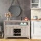 Buffet server sideboard in gray with wine grid for 9 bottles, spacious drawer, and adjustable shelves for versatile.