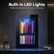 Countertop mini fridge with a 0.6 Cu.Ft capacity, chilling 24 cans, featuring a tri-layer insulated door and LED lights.