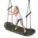 Kids enjoy the Saucer Tree Swing in army green, featuring adjustable height and comfortable foam handles for safe play.