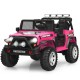 Kids electric ride-on truck in pink with remote control, lights, sounds, and spring suspension for smooth rides.