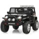 Kids electric ride-on truck in black with remote control, lights, and sounds for fun outdoor adventures.
