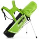 Junior golf club set in green with stand bag, adjustable straps, and rain hood for kids aged 5-7 years.