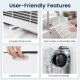 User-friendly features of the 10000 BTU portable air conditioner include a removable filter, drain hose, and universal wheels.