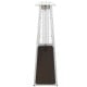 Compact 10000 BTU portable steel tabletop patio heater with glass tube, featuring adjustable flame and non-slip foot.