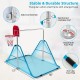 Kids folding horizontal bar with basketball hoop, blue, featuring a stable triangular carbon steel frame and adjustable.