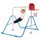 Kids folding horizontal bar with basketball hoop in blue, adjustable height for ages 3-12, promotes motor skills and.