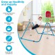 Kids folding horizontal bar in blue with basketball hoop, featuring non-slip foot pads for enhanced safety during play.