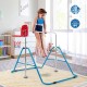 Kids folding horizontal bar with basketball hoop, adjustable heights, stable carbon steel frame for indoor exercise fun.