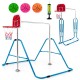 Kids folding horizontal bar with basketball hoop in blue, featuring adjustable heights and stable carbon steel frame.