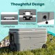 Gray 103 Quart outdoor portable wheeled ice cooler features a foldable pull handle, metal hinges, and a drain hole for easy cleanup.