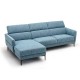 L-shaped blue sofa couch with adjustable headrests and thick cushions, perfect for living room comfort and relaxation.