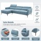 L-shaped blue sofa couch with adjustable headrests, overstuffed backrest, and sturdy metal legs for living room comfort.