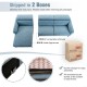 L-shaped blue sofa couch with adjustable headrests, overstuffed cushions, and sturdy metal legs for living room comfort.