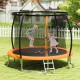 Children jumping on a 10FT outdoor trampoline with safety enclosure net and orange padding, perfect for recreational.